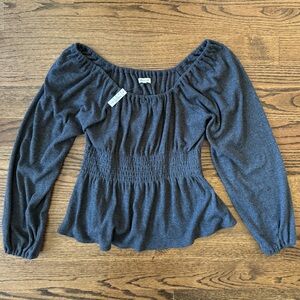 Madewell Plush Square-Neck Smocked Top | Size L